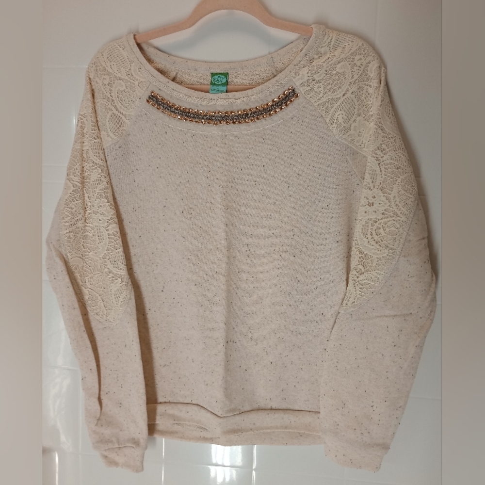 Pssst Women's Lace and Gem Collar Detail Pullover Sweatshirt